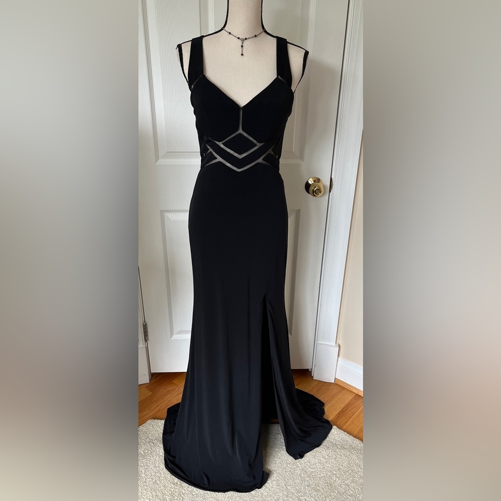 🤩Cache Black Sexy Illusion Dress Gown w/ Open Back Size 4 *NEW